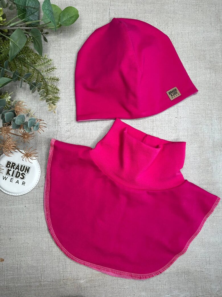 Starpsezonas beanie cepure + apkakles šalle Fuksiju rozā 50-52.izm